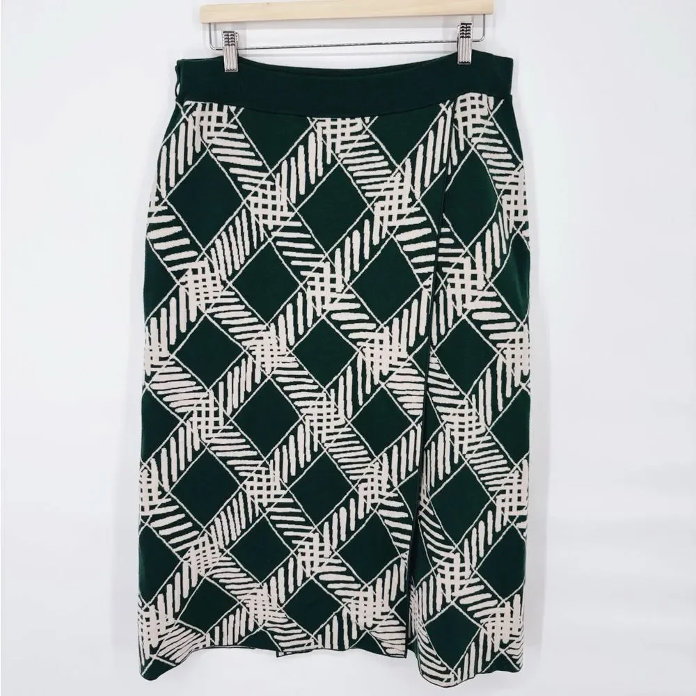Tanya Taylor Candace Knit Wrap Midi Skirt Geometric Print Wool‎ XL - Picture 3 of 8